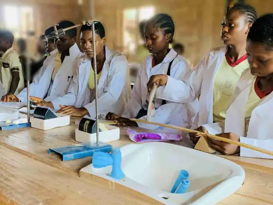 College students in the science laboratory