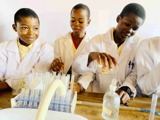 Students working with test tubes in the chemistry laboratory