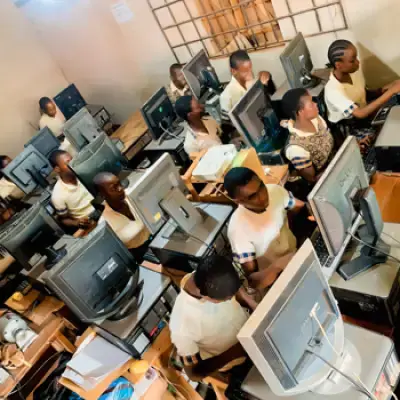 Students working at computers in the ICT centre